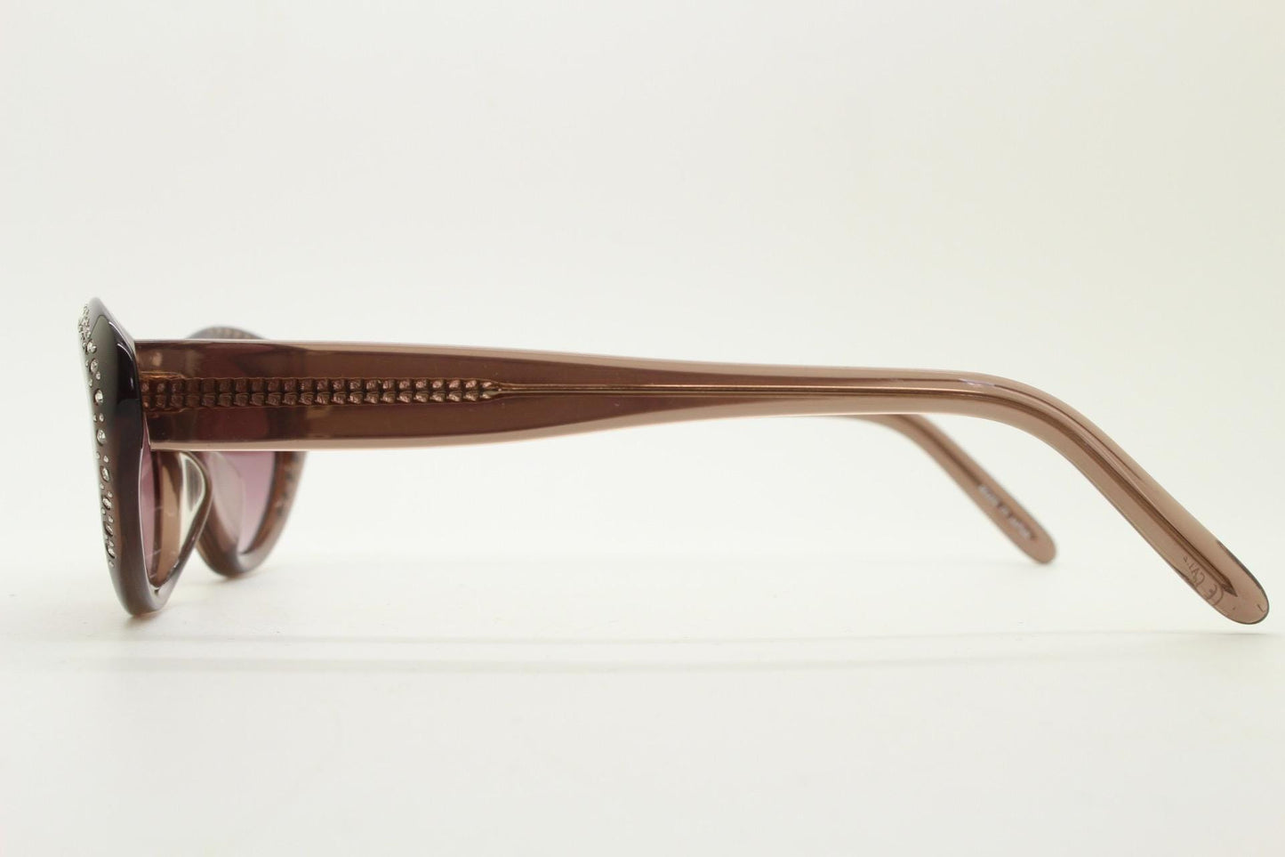 Agent Provocateur oval cateye sunglasses made in Japan by Linda Farrow. Womens transparent brown frame cat eye with diamante. NOS vintage