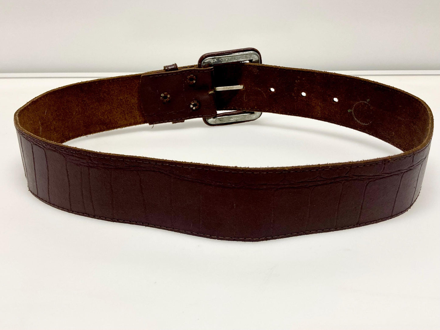 80s vintage womens dress or jeans belt with covered buckle by Astor. Genuine embossed leather made to look like crocodile. Made in Germany