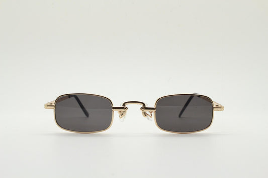 90s vintage small rectangular sunglasses. Imposing minimal gold metal victorian style frame with black lenses. Steampunk. Unused BNWT