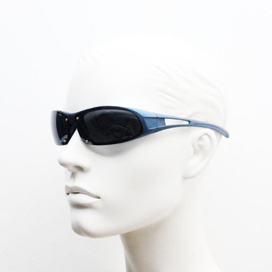 Y2k vintage shield sunglasses. Aerodynamic wrap around matt finish frame. Sport visor. Low profile rave bug eye mask. 2000's. 90s NOS