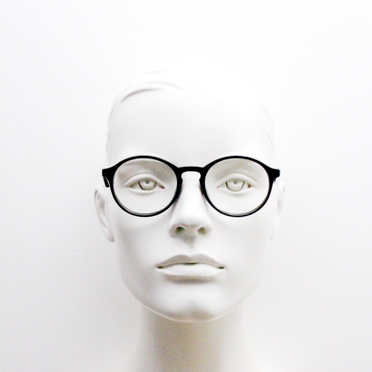 90s vintage round glasses. 30s, 20s style black optical frames with gold arms. Prescription eyeglasses with clear lenses. RX spectacles. NOS