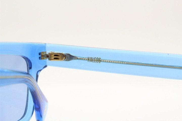 Kaleos rectangular flat top sunglasses. Bright sky blue acetate chunky frame with same colour lenses. BNWOT