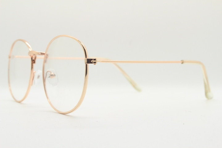 90s vintage round metal glasses, 60s design rose gold frame with clear lenses. NOS panto eyeglasses with clear lenses