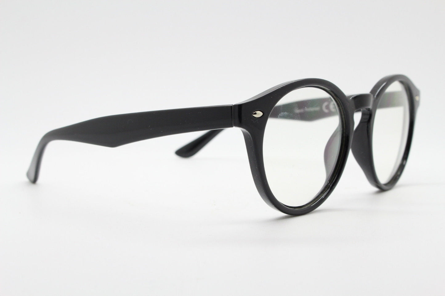 90s vintage black rounded wayfarer style glasses. Black gloss optical frames with clear lenses. Prescription eyeglasses. RX spectacles