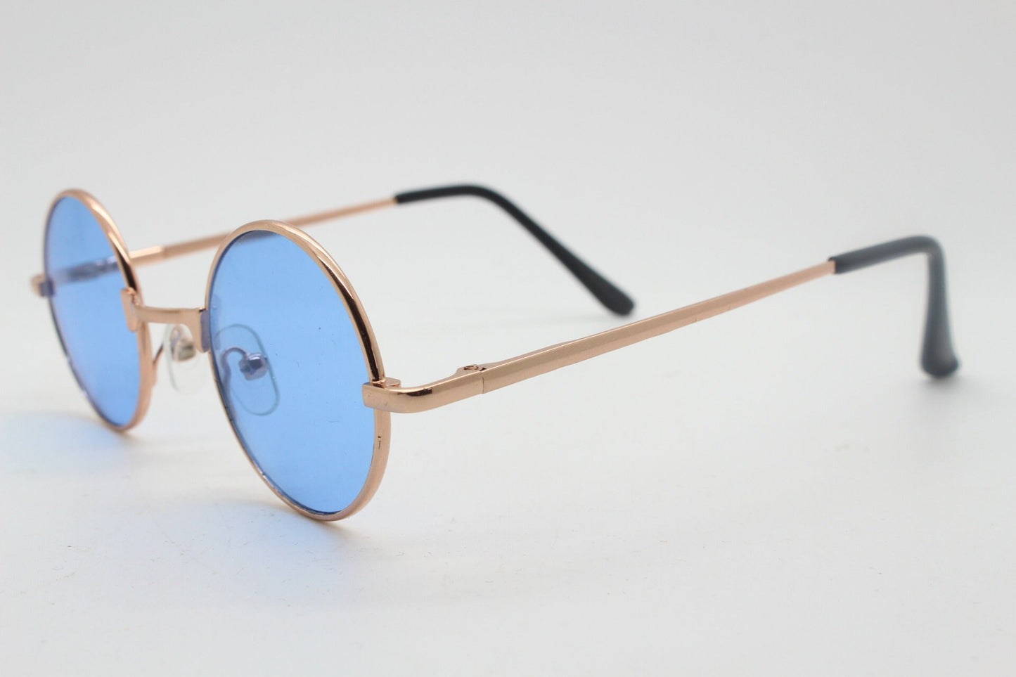 Kids 90s round vintage sunglasses. Rose gold metal frame with sky blue lenses. Childrens. John Lennon. BNWT