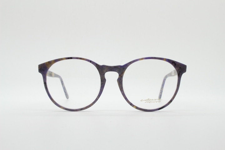 Collezione Azzurro vintage round eye glasses from Italy. Authentic 80s purple marbled acetate optical frame. Prescription RX eyeglasses