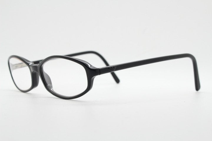 Emporio Armani oval eye glasses model 646 made in Italy. Black gloss acetate slim optical frames. Prescription eyeglasses. RX spectacles