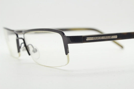 Giorgio Armani rectangular eye glasses model A268 made in Italy. Gunmetal grey half frame with acetate arms. Prescription optical eyeglasses