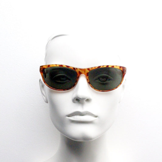 Y2K vintage bug eye sunglasses. Wrap around shield style tortoise frame with green lenses. Visor. Unused NOS
