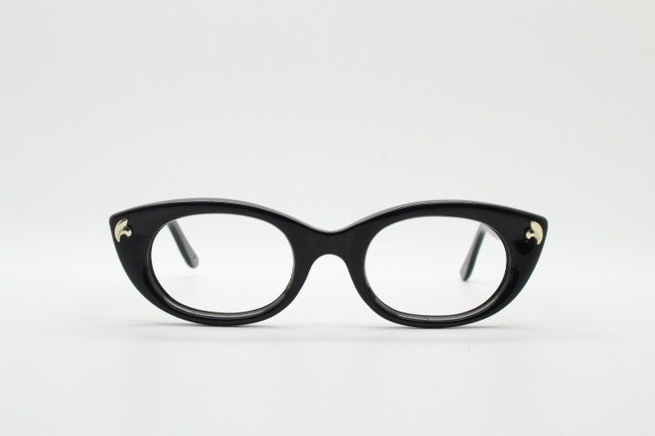 Kirk Originals cat eye glasses. Womens small black gloss acetate optical frames. Prescription RX eyeglasses. NOS. Rockabilly pin up