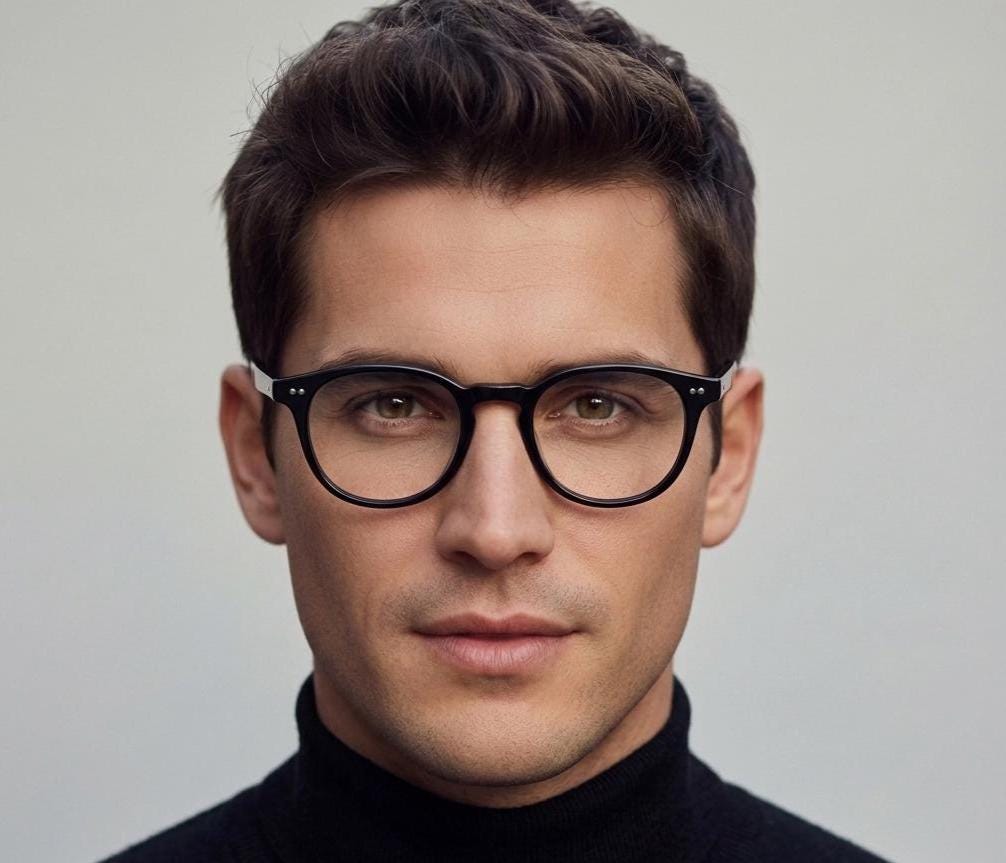 Ace and Tate slim wayfarer design eye glasses made in Italy. Plain black gloss acetate optical frames. Prescription RX
