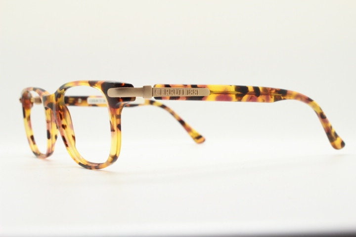 Cerruti 1881 rectangular eye glasses. Vibrant honey tortoise gloss acetate optical frame. Mens 90s vintage prescription. RX spectacles