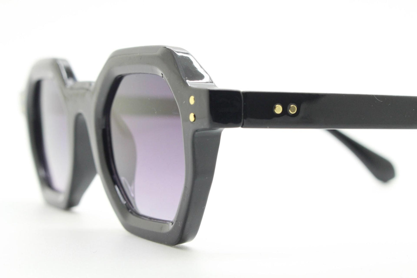 90s vintage hexagon sunglasses. 6 sided black 60s design gloss low profile frame with graduating lenses. BNWT. NOS Octagon