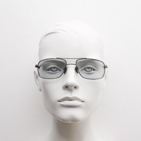90s vintage modified rectangular aviator sunglasses. Gunmetal chrome frame aviators with light tone smoky grey lenses. Unused NOS