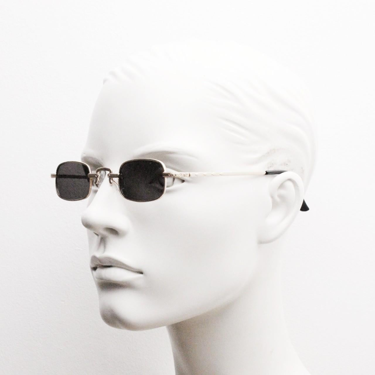90s vintage small rectangular sunglasses. Imposing minimal gold metal victorian style frame with black lenses. Steampunk. Unused BNWT