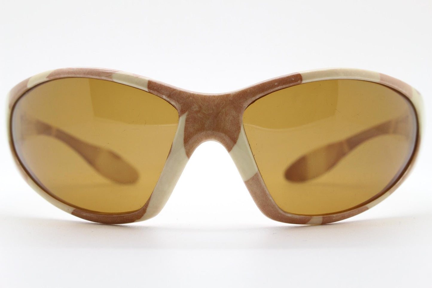90s vintage big sport shield sunglasses. Wrap around bug eye frame with desert cammo print. 2000s. Camouflage NOS. Ravers fashion grail