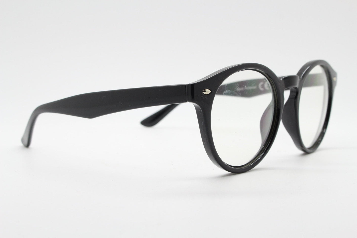 90s vintage black rounded wayfarer style glasses. Black gloss optical frames with clear lenses. Prescription eyeglasses. RX spectacles