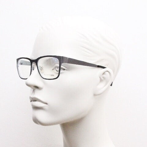 William Morris London rectangular eye glasses. Grey flat metal optical frames with textured check surface. Prescription RX eyeglasses
