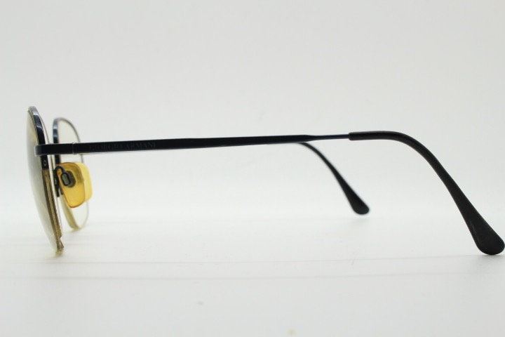 Giorgio Armani round eye glasses made in Italy. Minimal black satin finish half frame spectacles. Prescription optical eyeglasses. RX