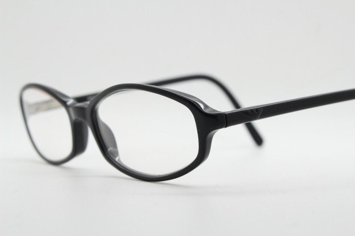 Emporio Armani oval eye glasses model 646 made in Italy. Black gloss acetate slim optical frames. Prescription eyeglasses. RX spectacles