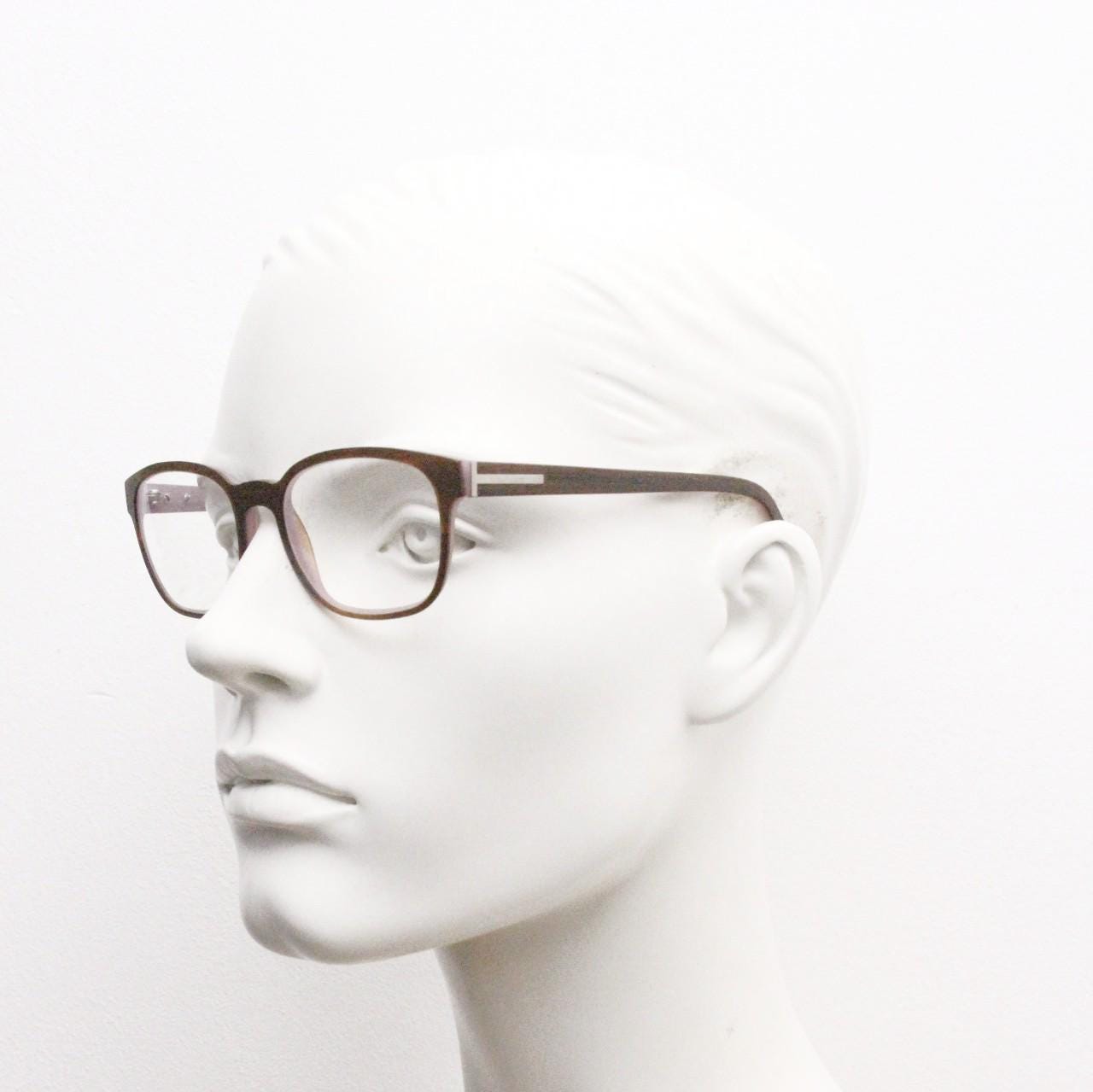 Bauhaus rectangular brown vintage eye glasses. Superior quality 'wood' look acetate optical frame. Prescription RX Spectacles