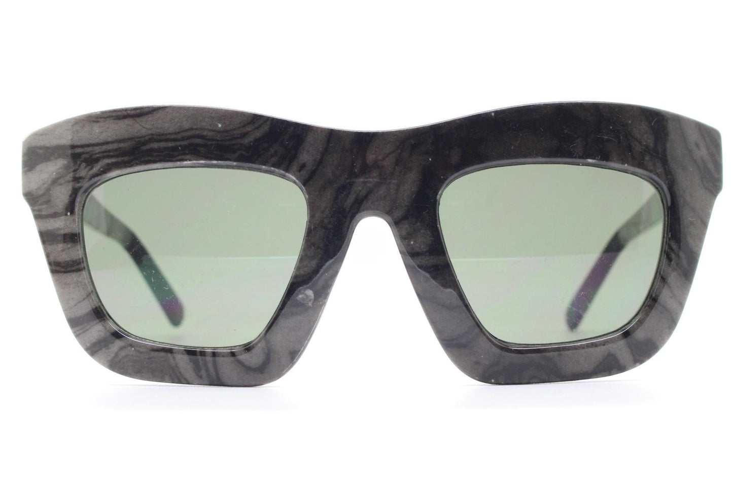 Cheap Monday thick frame cateye sunglasses. Womens chunky oversized grey and black marble cat eye with dark green lenses. Y2k vintage
