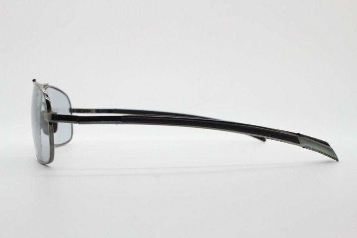 90s vintage modified rectangular aviator sunglasses. Gunmetal chrome frame aviators with light tone smoky grey lenses. Unused NOS