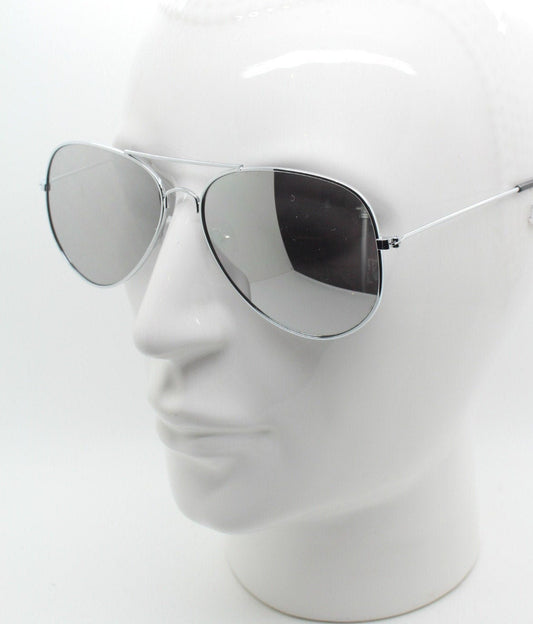 Y2K vintage aviator sunglasses. Optimal shape classic aviators in silver metal frame with mirror lenses. Teardrop, NOS