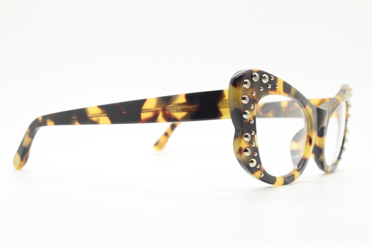 Agent Provocateur cat eye glasses made in Japan by Linda Farrow. Studded tortoise optical frame. Luxe Gallery Projects. Vintage NOS Full Set