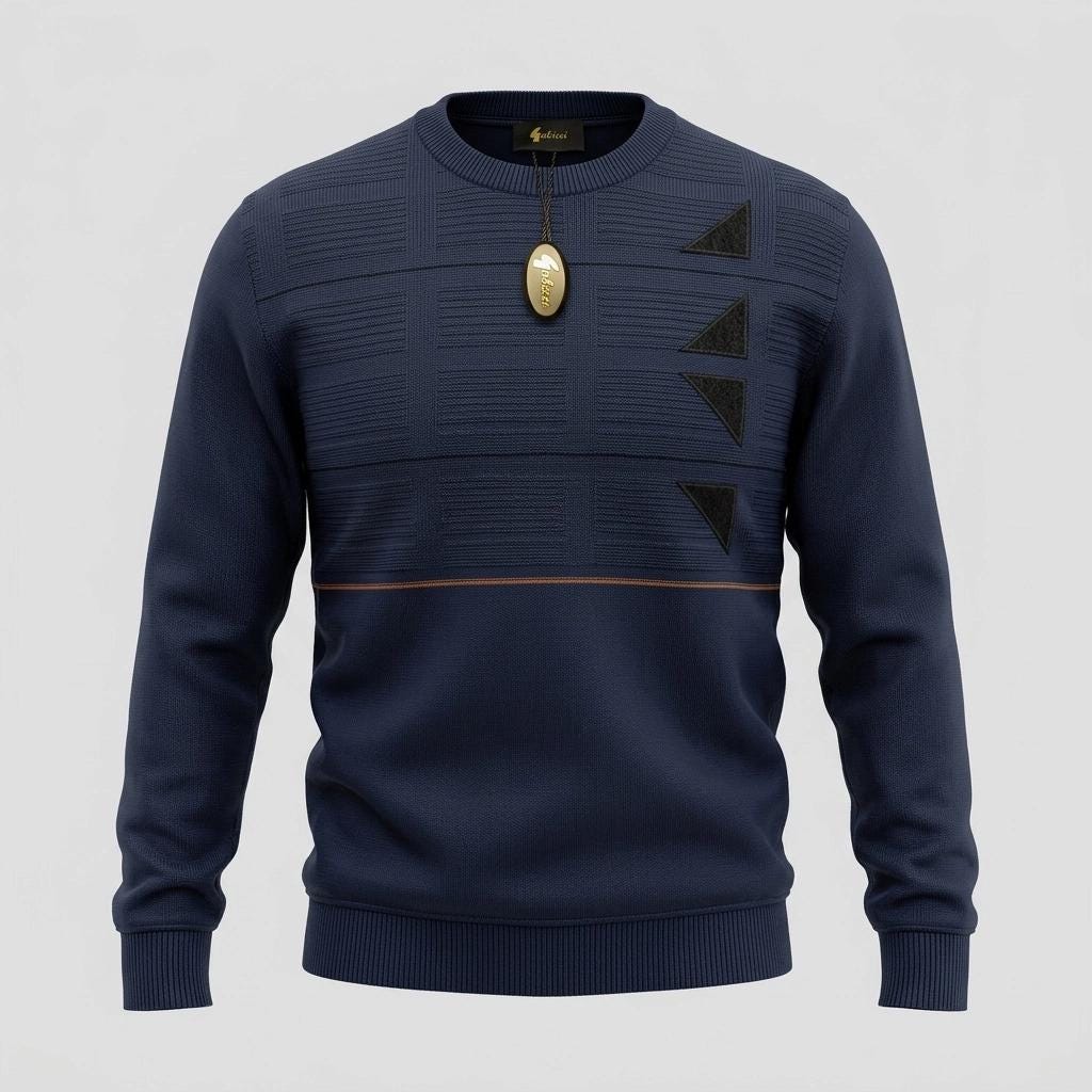 Gabicci vintage knit jumper with block pattern. Blue crew neck sweater. BNWT size L. 80s. One off sample pullover. Clearance - RRP 80 GBP