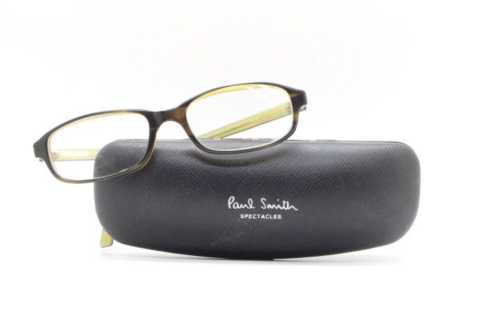 Paul Smith vintage rectangular glasses made in Japan. Dark brown low profile layered acetate optical frames. Prescription eyeglasses. RX