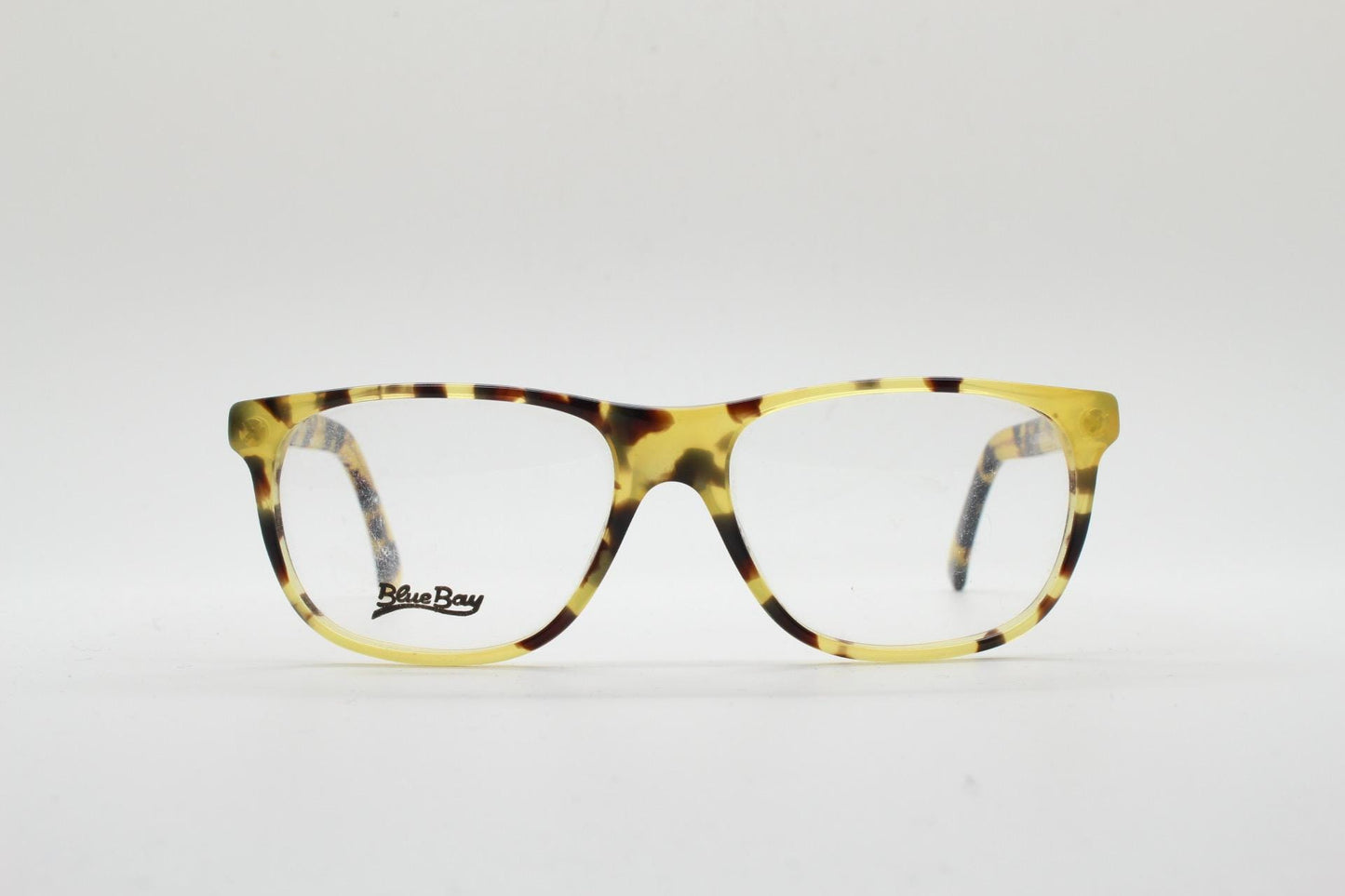 Blue Bay 90s vintage wayfarer design eye glasses made in Italy. Classic rectangular optical frame in honey tortoise. Prescription RX. NOS