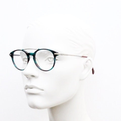 Davidoff 90s vintage round eye glasses. Very dark green and brown optical frames with bronze double bridge. Prescription RX spectacles. NOS