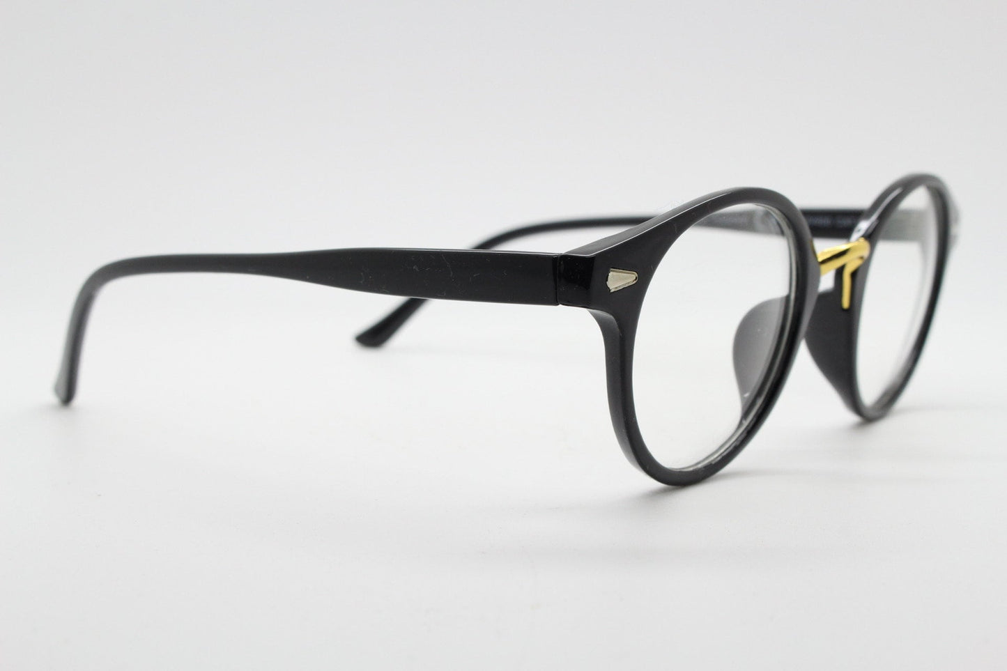 90s vintage slender frame glasses. Black with gold bridge optical frames. 40s, 50s style prescription eyeglasses. Clear lens eyeglasses. RX