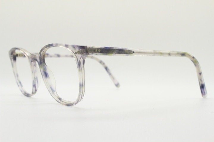 Ace and Tate modified wayfarer design eye glasses hand made in Italy. Crystal acetate optical frame with cloudy gery tones. Prescription RX