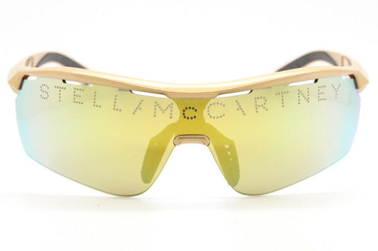 Stella Mc Cartney vintage visor sports shield sunglasses model 152S 015. Half frame wrap around with curved gold sunburst mirror mono lens