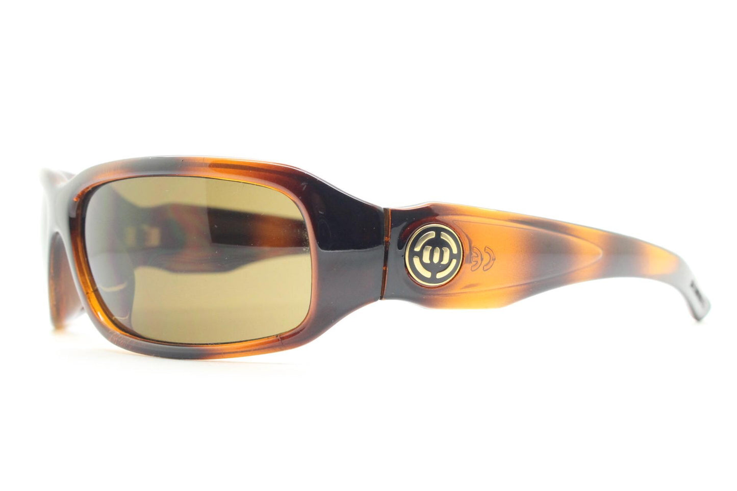 Y2K vintage curved wraparound sunglasses by Animal. Aerodynamic mottled brown gloss curved frame. Shield bug eye design. Biker shades. NOS