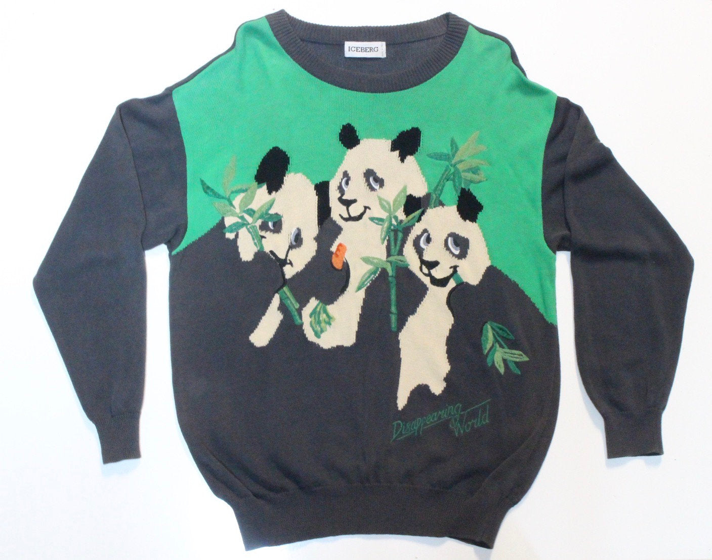 Iceberg 90s vintage adorable panda bear oversized jumper made in Italy. Sick fashion graphic round boat neck jumper. Crew neck pullover. XL