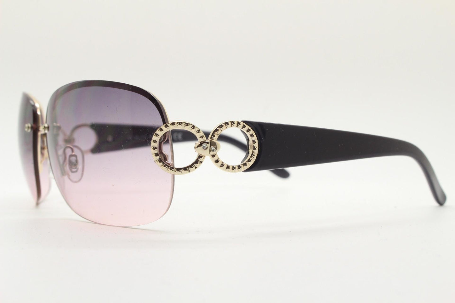 Y2K vintage rectangular sunglasses. 2000's half frame with light tone curved graduating lenses and chrome temple circles. 00's