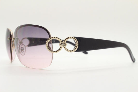 Y2K vintage rectangular sunglasses. 2000's half frame with light tone curved graduating lenses and chrome temple circles. 00's