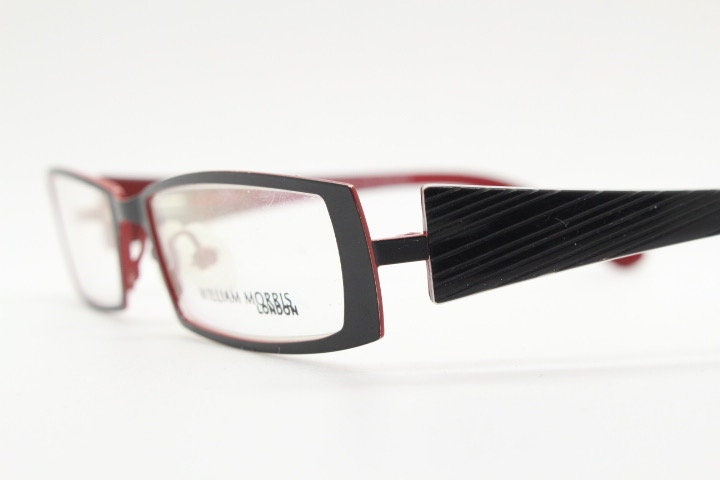 William Morris vintage rectangular eye glasses. Black matt low profile metal optical frames with layered acetate arms. Prescription RX NOS