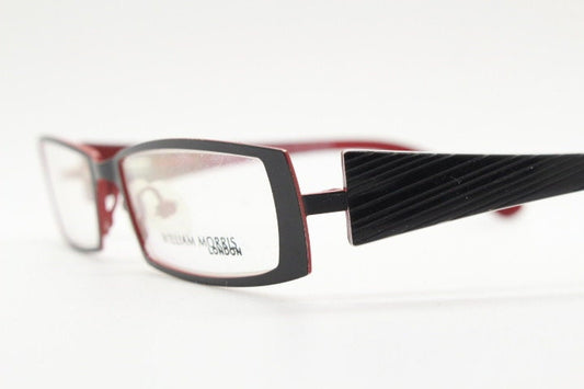 William Morris vintage rectangular eye glasses. Black matt low profile metal optical frames with layered acetate arms. Prescription RX NOS
