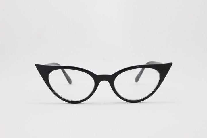 Y2K pointed cat eye glasses. Vintage black slender clear lens optical frame. Womens prescription eyeglasses. 50s style rockabilly spectacles