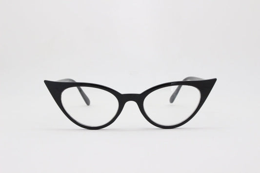 Y2K pointed cat eye glasses. Vintage black slender clear lens optical frame. Womens prescription eyeglasses. 50s style rockabilly spectacles