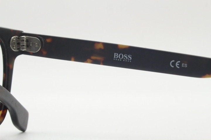 Hugo Boss rectangular eye glasses. Brown satin finish tortoise acetate optical frames. Prescription eyeglasses. Mens vintage RX Spectacles