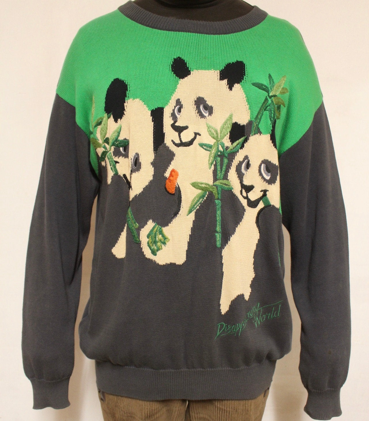 Iceberg 90s vintage adorable panda bear oversized jumper made in Italy. Sick fashion graphic round boat neck jumper. Crew neck pullover. XL