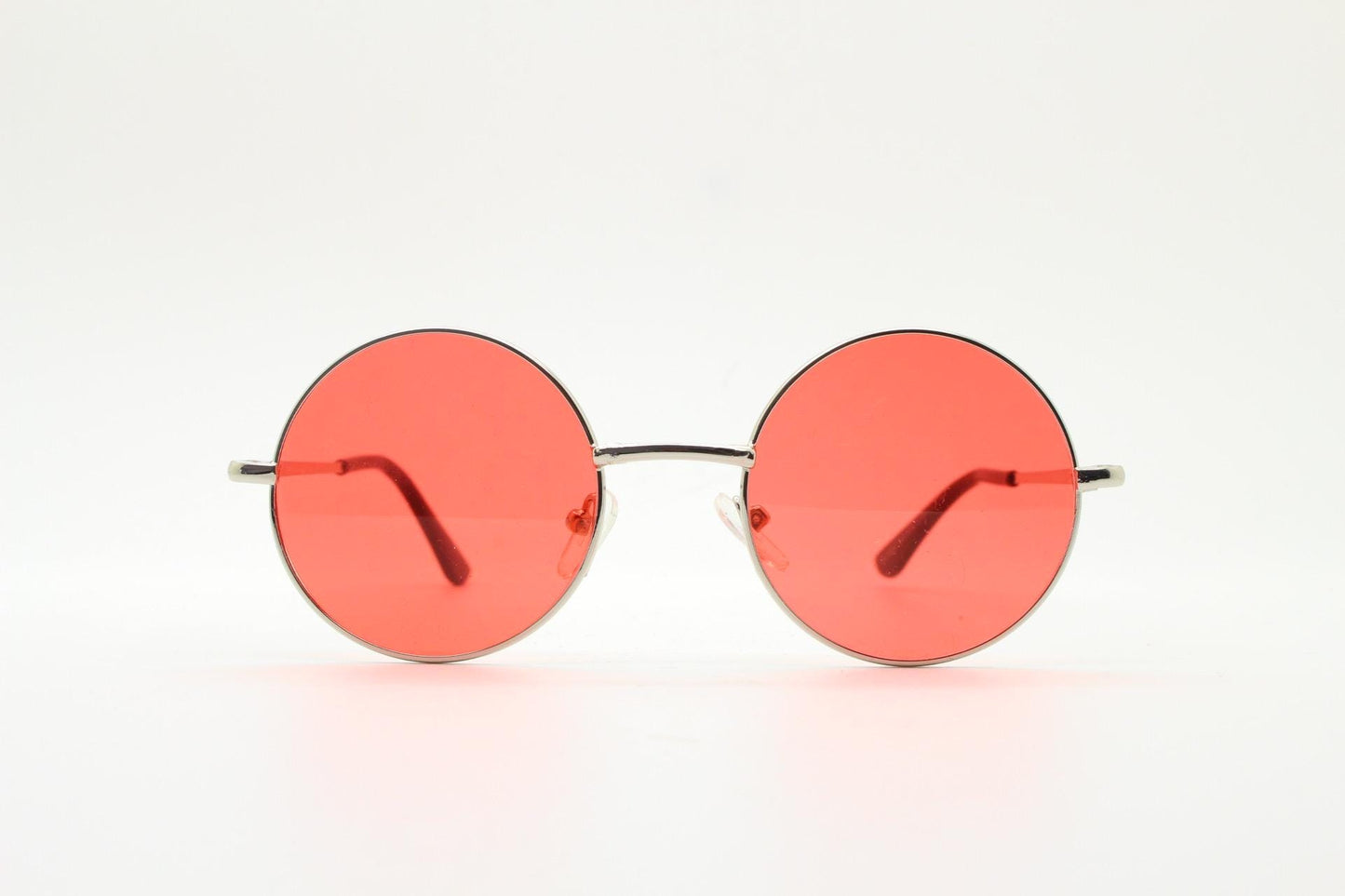 90s round vintage sunglasses. Silver chrome metal frame with intense red lenses. 1920's style. John Lennon. Steampunk teashades. BNWT