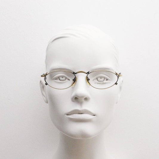 90s vintage oval eye glasses by Argus Chassis. Brushed bronze optical frames with dynamic spikes. Prescription cosplay fetish spectacles NOS