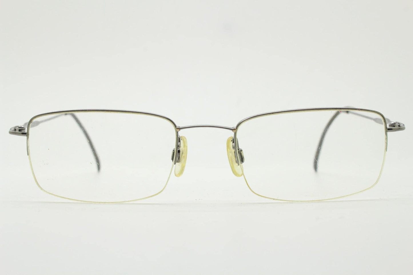 Jaegar vintage rectangular eye glasses. Extremely minimal grey half frame in titanium. Optical spectacles. Prescription spectacles. RX