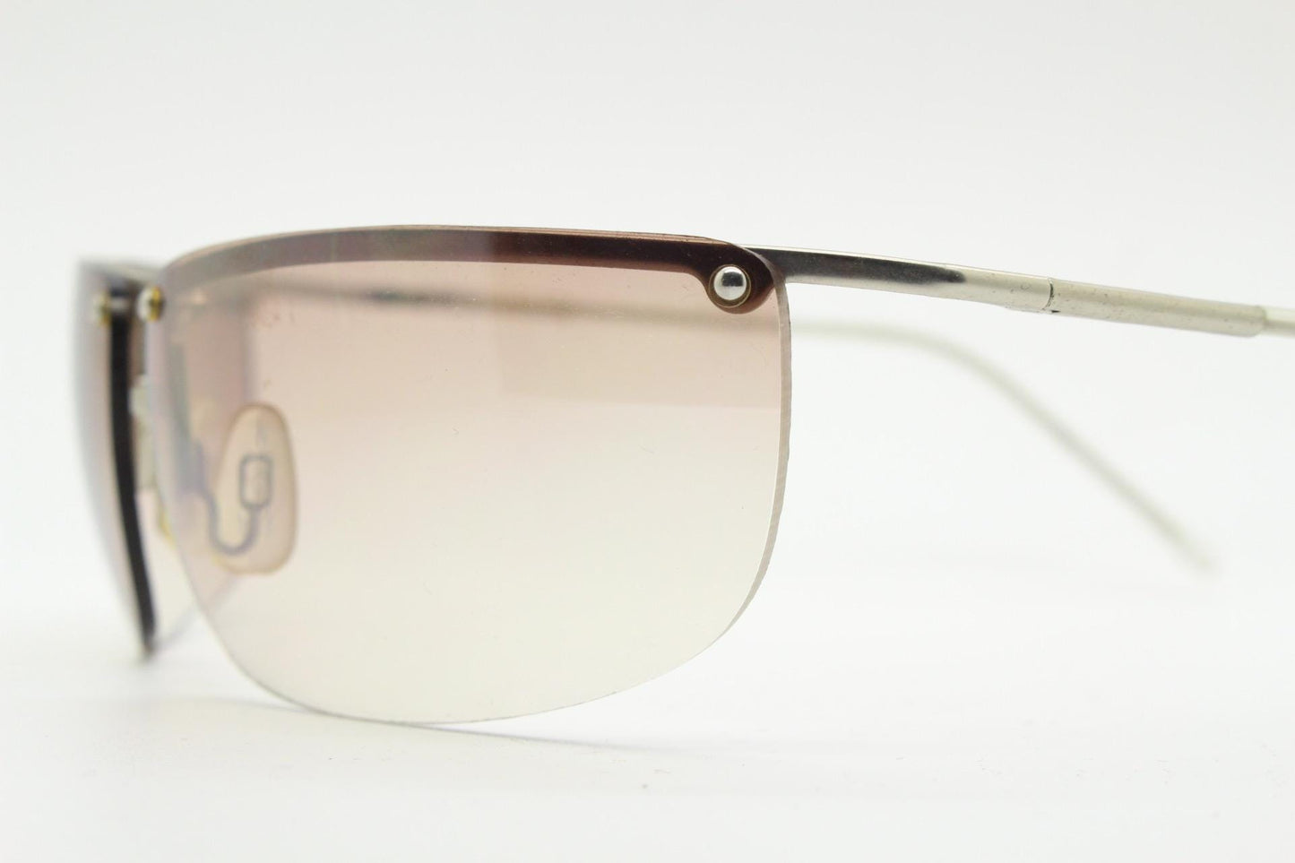 Y2K vintage visor sunglasses. Flat top half frame wraparound shield design with light tone graduating curved lenses. 2000's. NOS